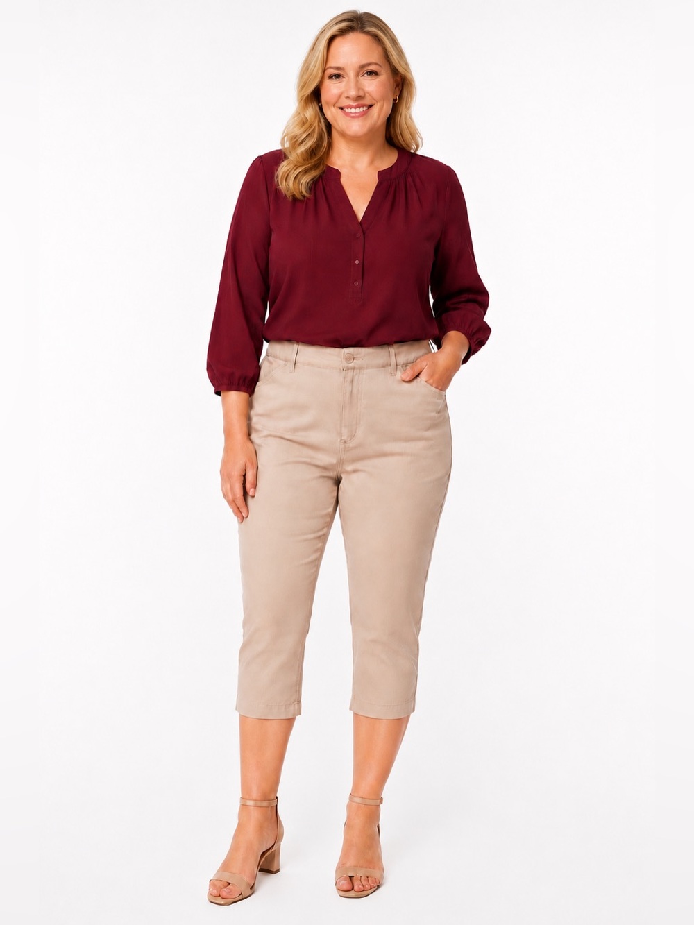 St Johns Bay Womens‎ Capri Pants Size 14 Khaki Cropped Casual Pants NWOT